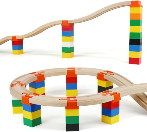 Miniatura 9 de Accesorios de madera para rieles de tren, 16 piezas de conectores de madera para riel, compatibles con todas las marcas principales, regalo