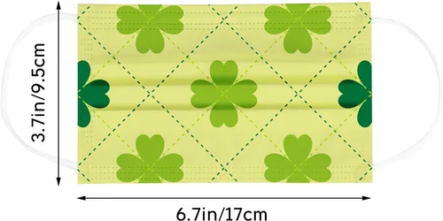 Miniatura 7 de Mascarillas desechables para el día de San Patricio para adultos, diseño de tréboles verdes irlandeses, decoración de la cara, 3 capas, no tejidas