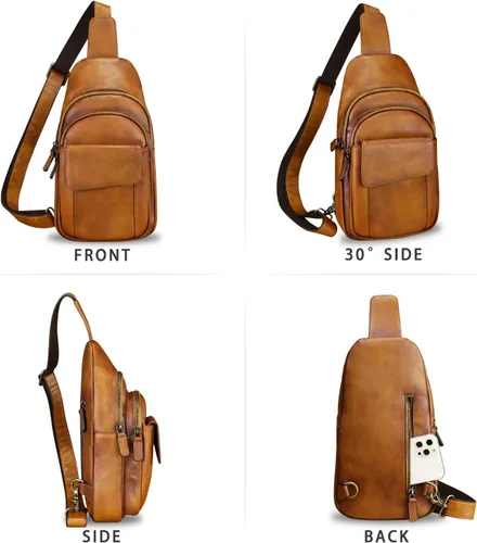 Miniatura 5 de LRTO Bolso de cuero genuino para hombres y mujeres retro de cuero real bandolera bandolera bandolera bolso de pecho