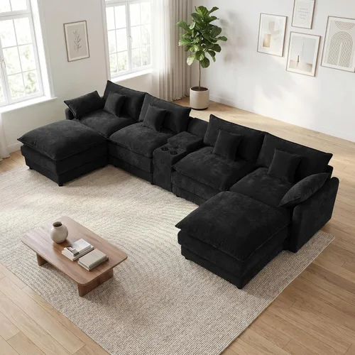 Miniatura 27 de Sofá modular de gran tamaño de 145 pulgadas, sofá de nube en forma de U, moderno juego de sofá de 6 asientos para sala de estar, cómodo asiento Gris