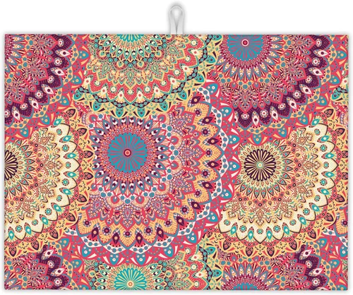 Tapete de secado de platos con diseño de mandala, vintage, bohemio, floral, tapete de secado de platos, encimera de cocina, 18 x 24 pulgadas,