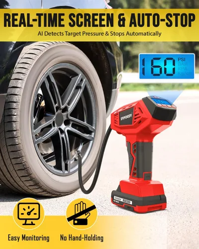 Miniatura 7 de Compresor de aire portátil para inflado de neumáticos, inflado 4 veces más rápido, bomba de neumáticos inalámbrica de 160 PSI con doble potencia