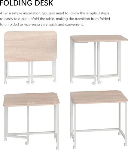 Miniatura 4 de JSB Pequeño escritorio plegable para computadora con bolsa de almacenamiento y gancho para escritura, mesa de trabajo industrial moderna