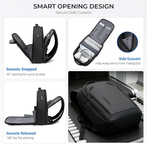 Miniatura 5 de Mochila de viaje para laptop expandida, Negro, Mediana, Mochila Regular Water-Resistant 1800D Oxford Fabric, Side Gussets, USB Charging Port, For