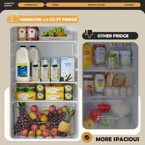 Miniatura 5 de Manastin - Mini refrigerador de 4.5 pies cúbicos con congelador, refrigerador pequeño con 2 puertas para cocina, dormitorio, oficina y habitación