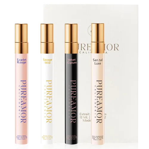 PUREAMOR Perfumes de Feromonas para Mujeres, Set de Perfume Duradero de 4 Piezas, Vainilla Ámbar, Ámbar Azafrán, Cítrico Amaderado, Sándalo