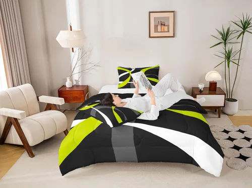 Miniatura 54 de Juego de edredón de rayas rojas y negras, juego de ropa de cama tamaño King con ondas circulares abstractas, geométrico, espiral, acolchado, 3 Multi