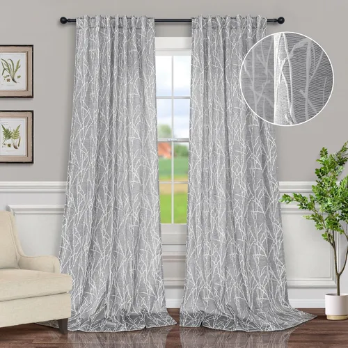 Miniatura 17 de Pitalk - Cortinas con patrón beige de 63 pulgadas de largo para dormitorio, 2 paneles con pestaña trasera y bolsillo, diseño de ramas de árbol