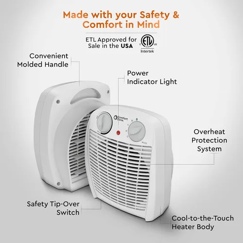 Miniatura 8 de Comfort Zone CZ45E Calentador Personal con Ventilador Forzado de 750/1,500 Vatios con Termostato Ajustable, Protección contra Sobrecalentamiento
