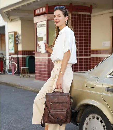 Miniatura 2 de CLUCI - Mochila de piel convertible para mujer bolsa de libros grande mochila antirrobo