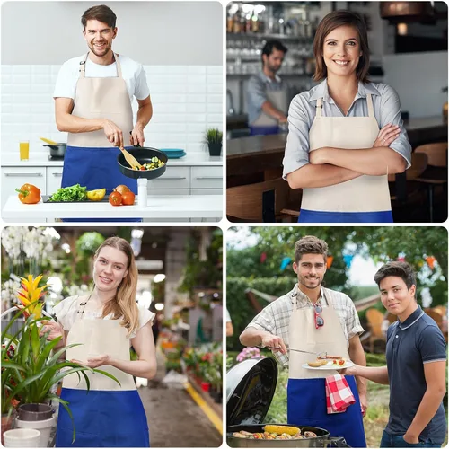 Miniatura 8 de Delantal de chef unisex de dos tonos profesional con 2 bolsillos para cocinar, asar y hornear, regalo