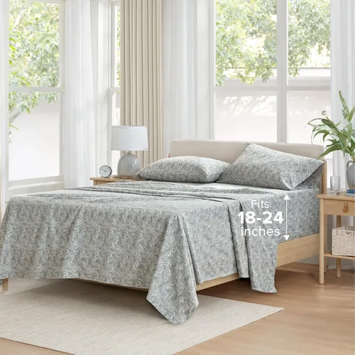 Miniatura 23 de Comfort Spaces Sábanas 100% algodón tamaño individual, transpirables, naturalmente frescas, sábanas de algodón suave con bolsillo elástico de 14