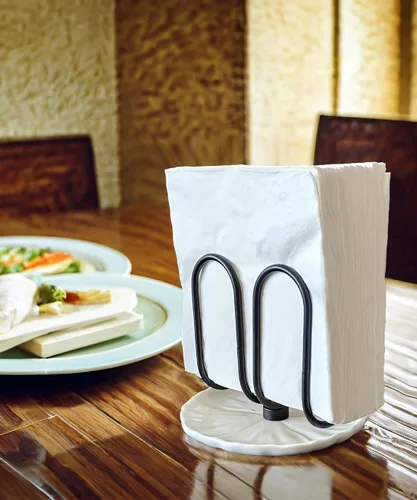 Miniatura 7 de VROOMIUM Servilletero para Mesa, Limpieza Sin Esfuerzo con Base de Cerámica, Peso de 1 lb, Servilleteros Negros para Servilletas de Papel