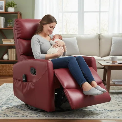 Miniatura 2 de PELUMY Sillón reclinable y mecedora giratoria de 360° con calor y masaje vibratorio, silla balancín para adultos, sillón reclinable compacto