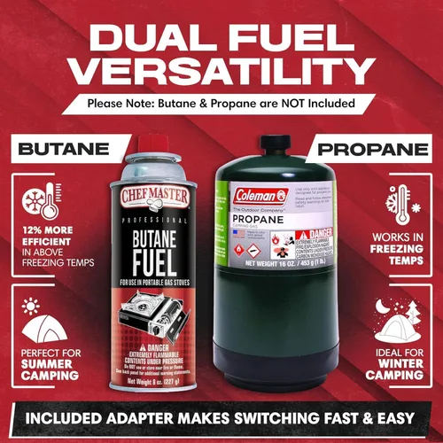 Miniatura 5 de Grill Boss - Estufa portátil de combustible doble, estufas de butano y propano de combustible dual, estufa de campamento de butano de 12 K BTU