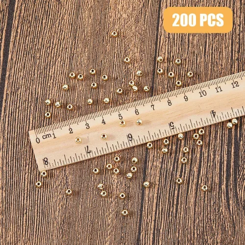 Miniatura 3 de 200 cuentas espaciadoras de aleación dorada de 0.157 pulgadas (0.157 in), cuentas redondas lisas sueltas pequeñas con agujero para hacer aretes