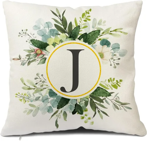 Miniatura 52 de Snycler Fundas de almohada con monograma de letra L, floral, 18 x 18 pulgadas, almohadas de primavera verdes, fundas decorativas de verano, Estilo L