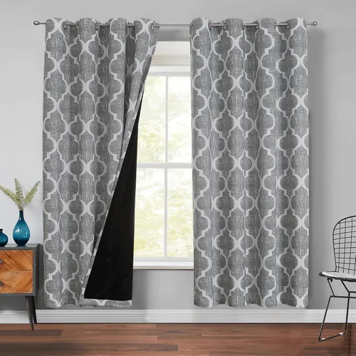 Miniatura 39 de Beauoop Cortinas 100% Opacas de 45 Pulgadas de Largo, 2 Paneles para Dormitorio, Sala de Estar, Gris Aqua Marroquí Geométrico, Oscurecimiento