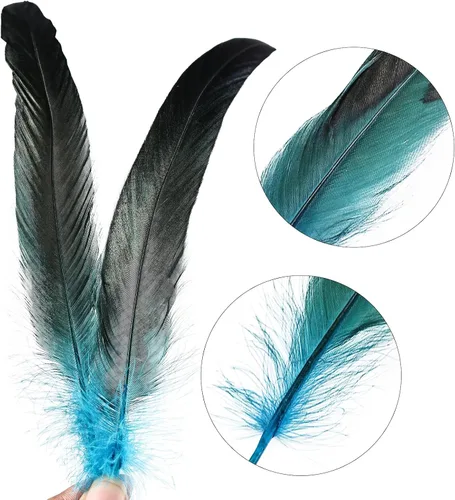 Miniatura 3 de Plumas de cola de gallo azul aguamarina, 100 plumas de cola de gallo de 8 a 10 pulgadas de largo, a granel para capa de chal de plumas, costura