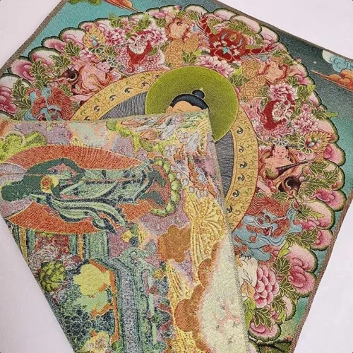 Miniatura 5 de Bordado de seda tibetano Thangka budismo Sakyamuni Buddha Tangka Yoga Budista Tapiz colgante de pared Arte de pared Decoración del hogar Tapiz