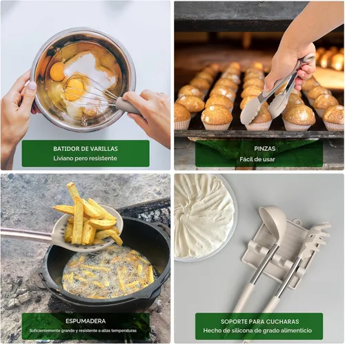 Miniatura 7 de HOTEC Utensilios de cocina de silicona resistentes al calor de 446 °F, juego de utensilios de cocina, juego de espátula, sin BPA, utensilios de Caqui
