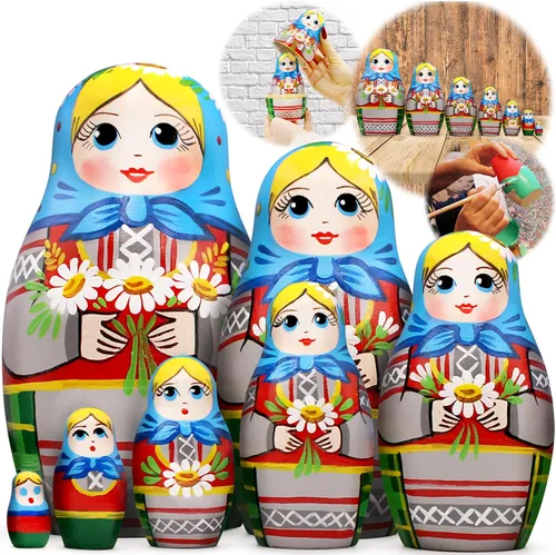 AEVVV Juego de 7 muñecas rusas de anidación - Muñeca Matryoshka en vestido tradicional bielorruso - Muñeca rusa con acianos, espiguillas y flores de