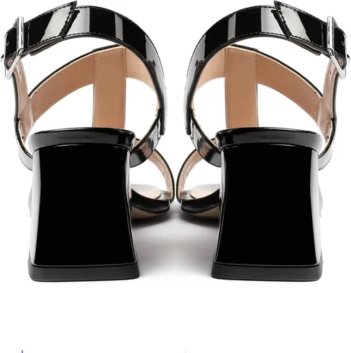 Miniatura 4 de SHOWFOREST Sandalias de tacón medio grueso para mujer, con puntera abierta, puntera abierta, 2.5 pulgadas