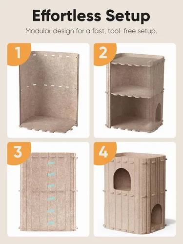 Miniatura 9 de FUKUMARU Casa para Gatos de Interior, Cama de Gato de 2 Plantas Grande Cueva de Felpa, Túnel Acogedor Cubierto para Gatos, Refugio para Múltiples