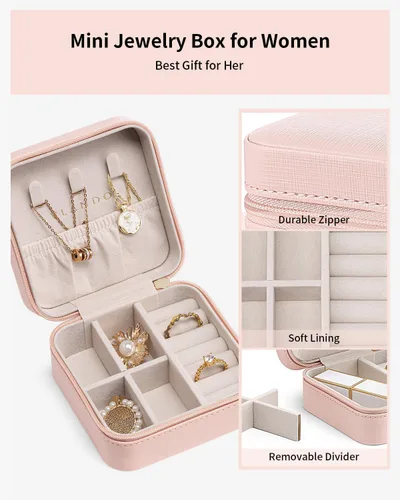 Miniatura 85 de Vlando Regalos de boda – Organizador de viaje de joyería pequeña de piel sintética, estuche de viaje para anillo, mini joyero para aretes, collar
