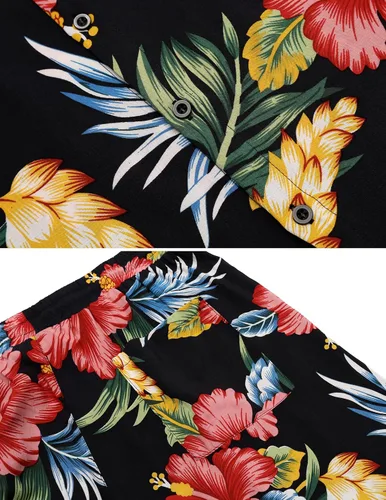Miniatura 4 de COOFANDY Conjunto de camisa hawaiana y pantalón corto para hombre, traje de playa de 2 piezas con sombreros de pescador