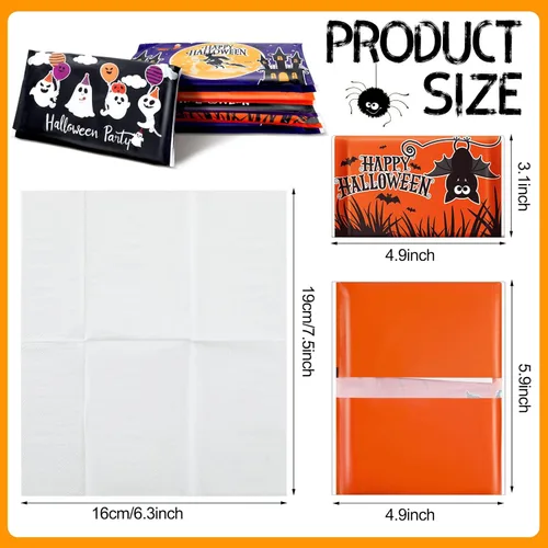 Miniatura 4 de Zhanmai Pañuelos de bolsillo para Halloween, paquete de pañuelos faciales de Halloween para invitados, tamaño de viaje, 3 capas, tamaño cartera