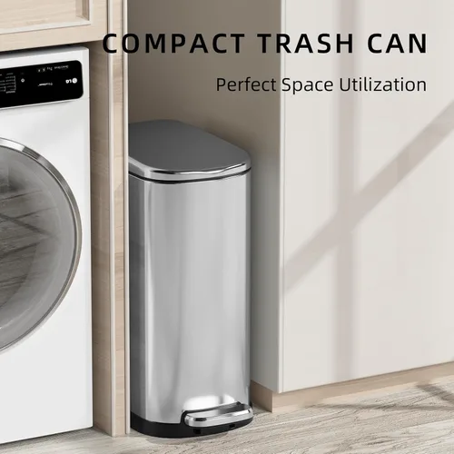 Miniatura 3 de KUK Cubo de basura delgado para baño con tapa, 2.6 galones (10 L) cubo de basura pequeño de acero inoxidable con pedal y cubo interior extraíble
