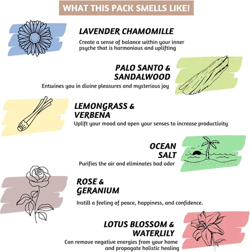 Miniatura 5 de Folkulture - Varillas de incienso (120 varillas), juego de 6 inciensos de primera calidad para regalos de graduación, meditación, aromaterapia, sin