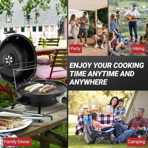 Miniatura 8 de ROVSUN Parrilla eléctrica de mesa de 1600 W con control de temperatura, parrilla de acero inoxidable 304 negra con diseño de doble capa, portátil