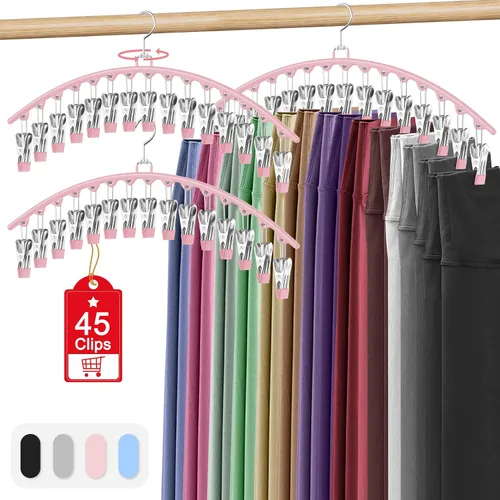 Miniatura 14 de Paquete de 3 organizadores de leggings para colgar en el armario, perchas para pantalones con clips con capacidad para 45 leggings, pantalones Negro