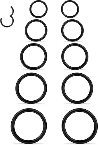 10 aretes de acero quirúrgico de 16 G, con bisagras, segmento de septum, labio, pezón, cartílago, tragus, hélix, piercing, joyería para mujeres y