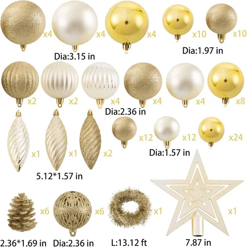 Miniatura 6 de Ogrmar Juego de 119 adornos de bolas para árbol de Navidad, formas y tamaños variados, decoración colgante irrompible con paquete de regalo portátil