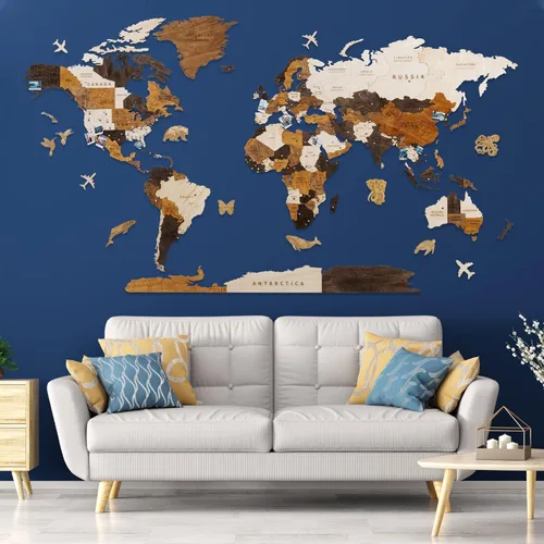 Miniatura 2 de HYPERI Mapa del mundo de madera en 3D de varias capas para decoración de pared, decoración de pared de arte en madera, mapa mundi para pared, mapas