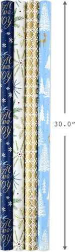 Miniatura 3 de Hallmark Paquete de papel de regalo para vacaciones con líneas de corte en el reverso, elegante bosque (paquete de 4, 120 pies cuadrados) Paz