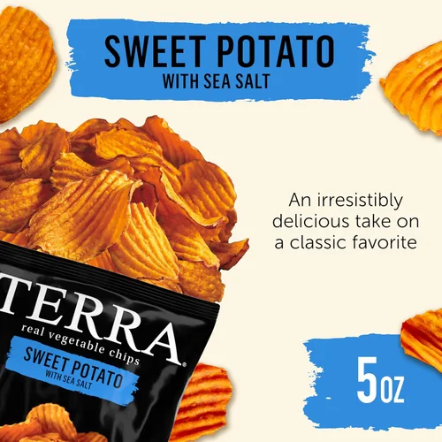 Miniatura 4 de Terra Papas fritas vegetales, Patatas dulces cortadas en ondas con sal marina, 5 onzas