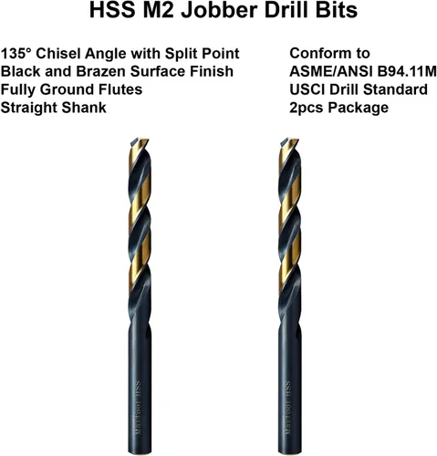Miniatura 2 de MAXTOOL 1/4 "2 unids idénticos Jobber longitud taladros HSS M2 Twist Drill Bits totalmente molido negro y bronce recto vástagos taladros
