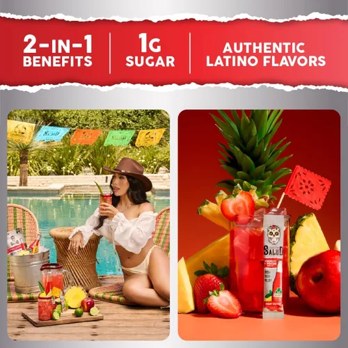 Miniatura 2 de Salud x Jarritos - Bebida energética 2 en 1 en polvo + concentración, ponche de frutas, cafeína orgánica, B6 + B12, teanina, paquetes de bebida