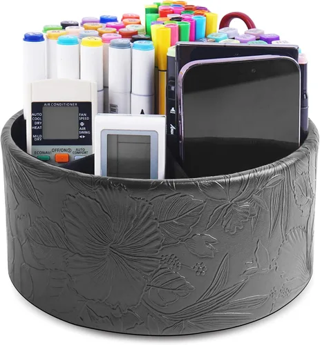 Miniatura 9 de lizimandu Organizador Redondo de Cuero para Suministros de Arte, Soporte para Control Remoto, Rotación de 360 Grados, Soporte Multifuncional