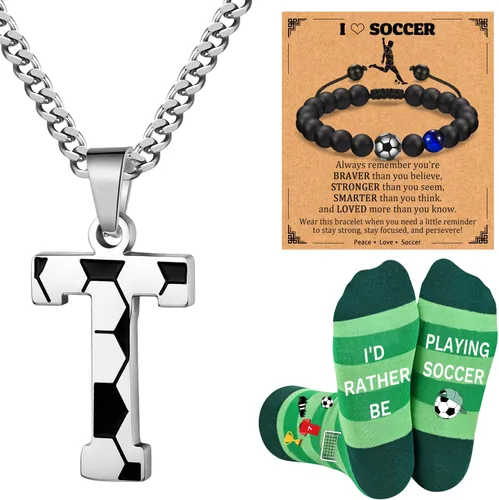 Miniatura 20 de Soccer Gifts Set A-Z Letter Soccer Necklace for Men Novelty Soccer Socks&Soccer Bracelets for Soccer Lovers
