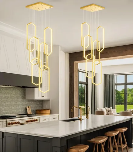 Miniatura 12 de Lámpara colgante regulable de 3 anillos para ajustar mini lámpara LED de techo para cocina, isla, comedor, sala de estar, dormitorio, dorado