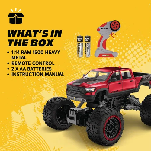 Miniatura 6 de Camioneta RC 4WD Heavy Metal RAM 1500 - Escala 1:14, cuerpo de metal estampado con licencia oficial, tracción total 4x4, control remoto de función