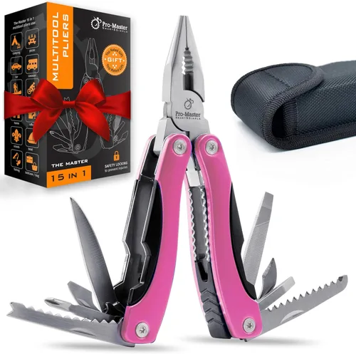 Multiherramienta Rosa 15-en-1 para Mamá, Esposa, Hija, Abuela, Alicates de Multiherramienta EDC Práctica, Cuchillo de Bolsillo con Bloqueo de