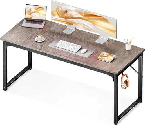 Miniatura 11 de Coleshome Escritorio para computadora de 55 pulgadas, escritorio moderno de estilo simple para oficina en casa, escritorio estudiantil, roble gris