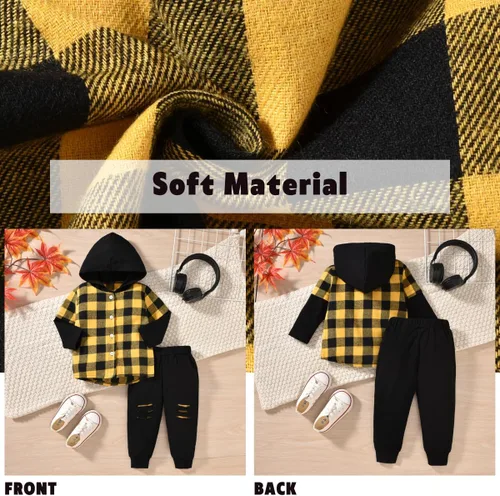 Miniatura 5 de Aalizzwell Conjunto de sudadera con capucha a cuadros para niños pequeños