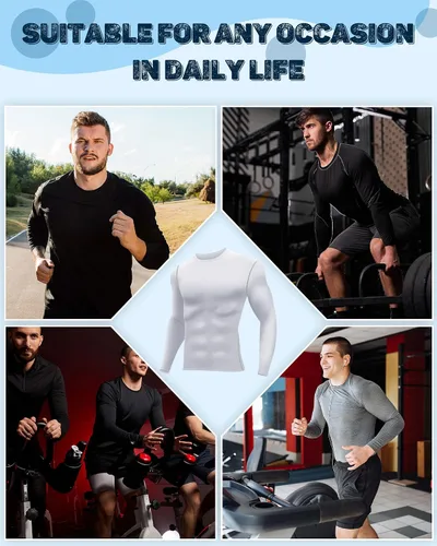 Miniatura 7 de Hicarer Paquete de 6 camisas de compresión atléticas para hombre, camisetas de manga larga para correr, para entrenamiento deportivo